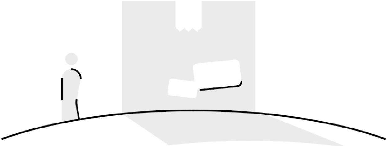 Illustration of closed box with person standing next to it